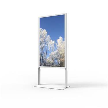 Hi-Nd Floorstand portrait for Samsung QM75R, glass decor, casing White RAL 9003-str Golv