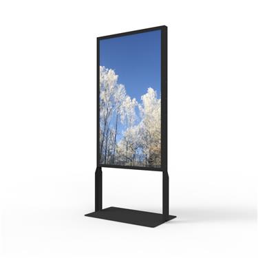 Hi-Nd Floorstand portrait for Samsung QM75R, glass decor, casing Black RAL 9005-str Golv